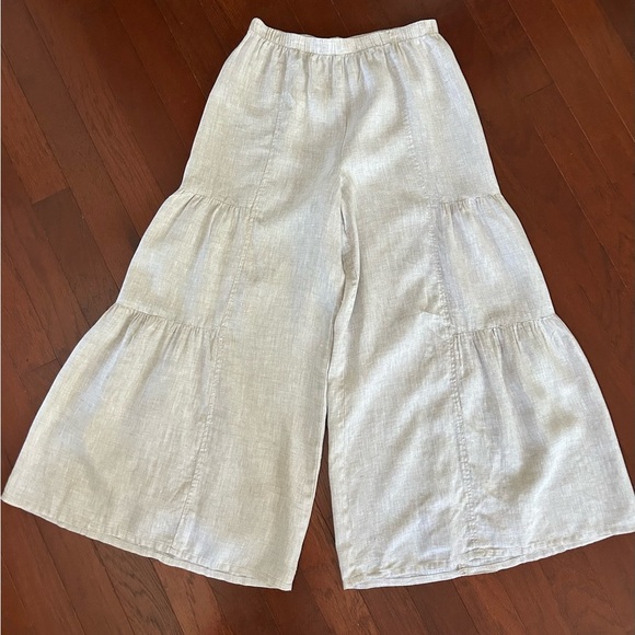 Ethos Los Angeles Linen Tiered Super Wide Leg Pants for Women in Oatmeal size M - Picture 2 of 8